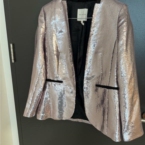 Avec Les Filles (Anthropologie) M EUC sequin Shimmering Silver/pink Blazer - Picture 2 of 14